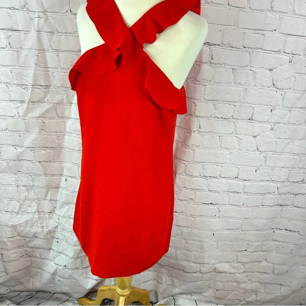 banana republic red sleeveless crisscross ruffle sheath dress sz 6